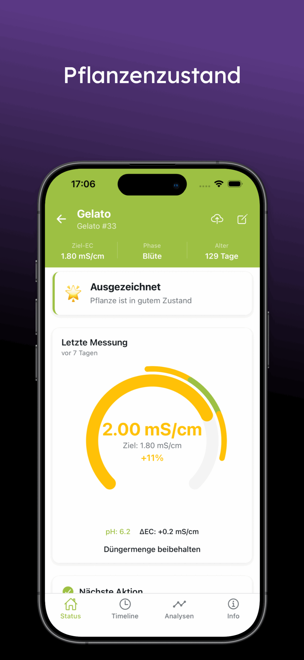 Mesurer avec système ⚙️ Mesures EC et pH guidées – étape par étape. Plus besoin de deviner&nbsp;: l’application te guide avec précision à travers chaque mesure et montre ce qui compte vraiment.
