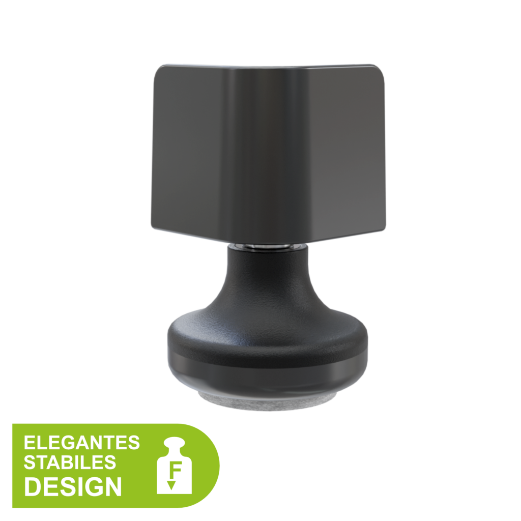 DrainMaster Filzgleiter Detailansicht. Massiver Kunststoffkörper mit breiter Basis, elegantes stabiles Design. Made in Germany.