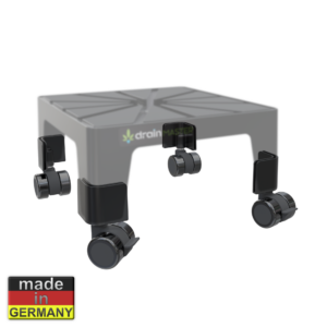 DrainMaster Rollen-Set mit 4 Premium-Möbelrollen montiert, davon 2 mit Feststellbremse. Made in Germany.