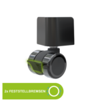 DrainMaster Rolle mit integrierter Feststellbremse in Nahaufnahme. 2x Feststellbremsen im Set enthalten.
