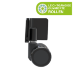 DrainMaster Rolle seitliche Ansicht mit Adapter. Leichtgängige gummierte Doppelrolle, Made in Germany.