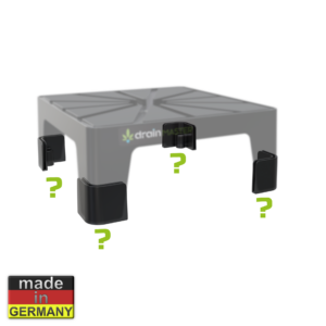 DrainMaster Adapter-Set B.Y.O. – DrainMaster mit 4 leeren Adaptern und Fragezeichen. Build Your Own. Made in Germany.