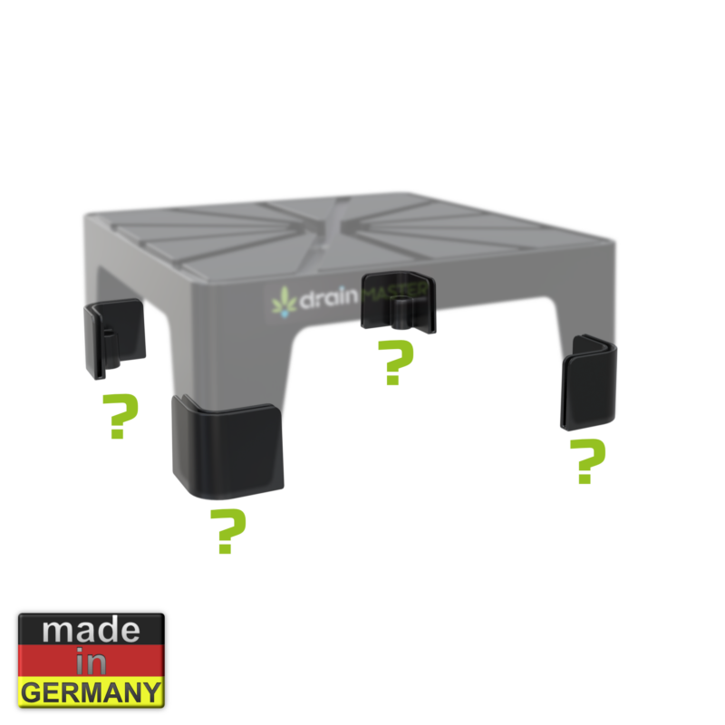 DrainMaster Adapter-Set B.Y.O. – DrainMaster mit 4 leeren Adaptern und Fragezeichen. Build Your Own. Made in Germany.