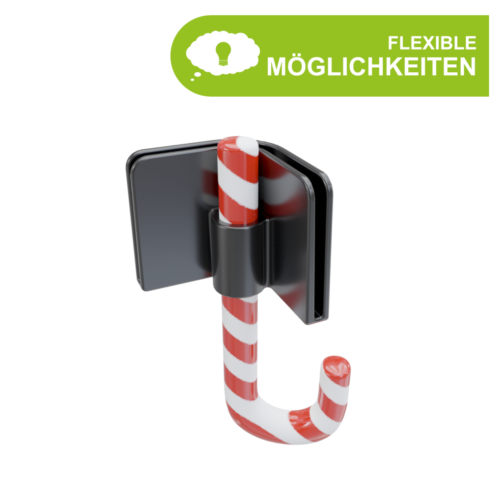DrainMaster Adapter mit eingestecktem Haken als Anwendungsbeispiel. Flexible Möglichkeiten durch 11 mm Universalaufnahme.